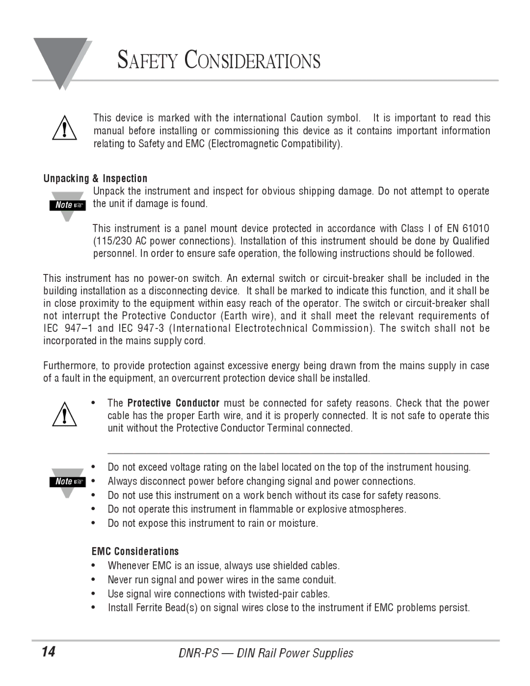 Omega Engineering DRN-PS-750 manual Safety Considerations, Unpacking & Inspection 