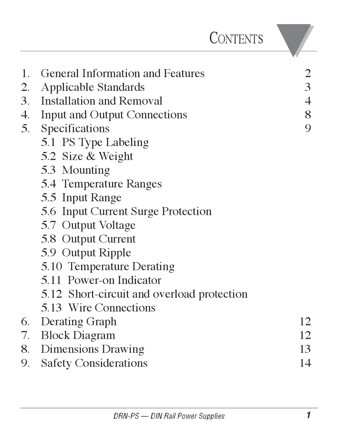 Omega Engineering DRN-PS-750 manual Contents 