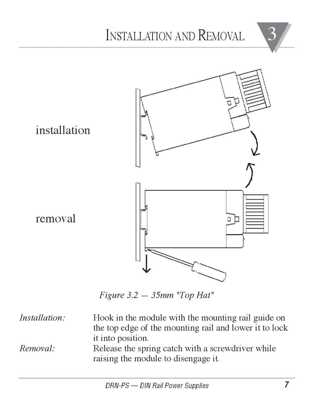 Omega Engineering DRN-PS-750 manual Installation Removal 