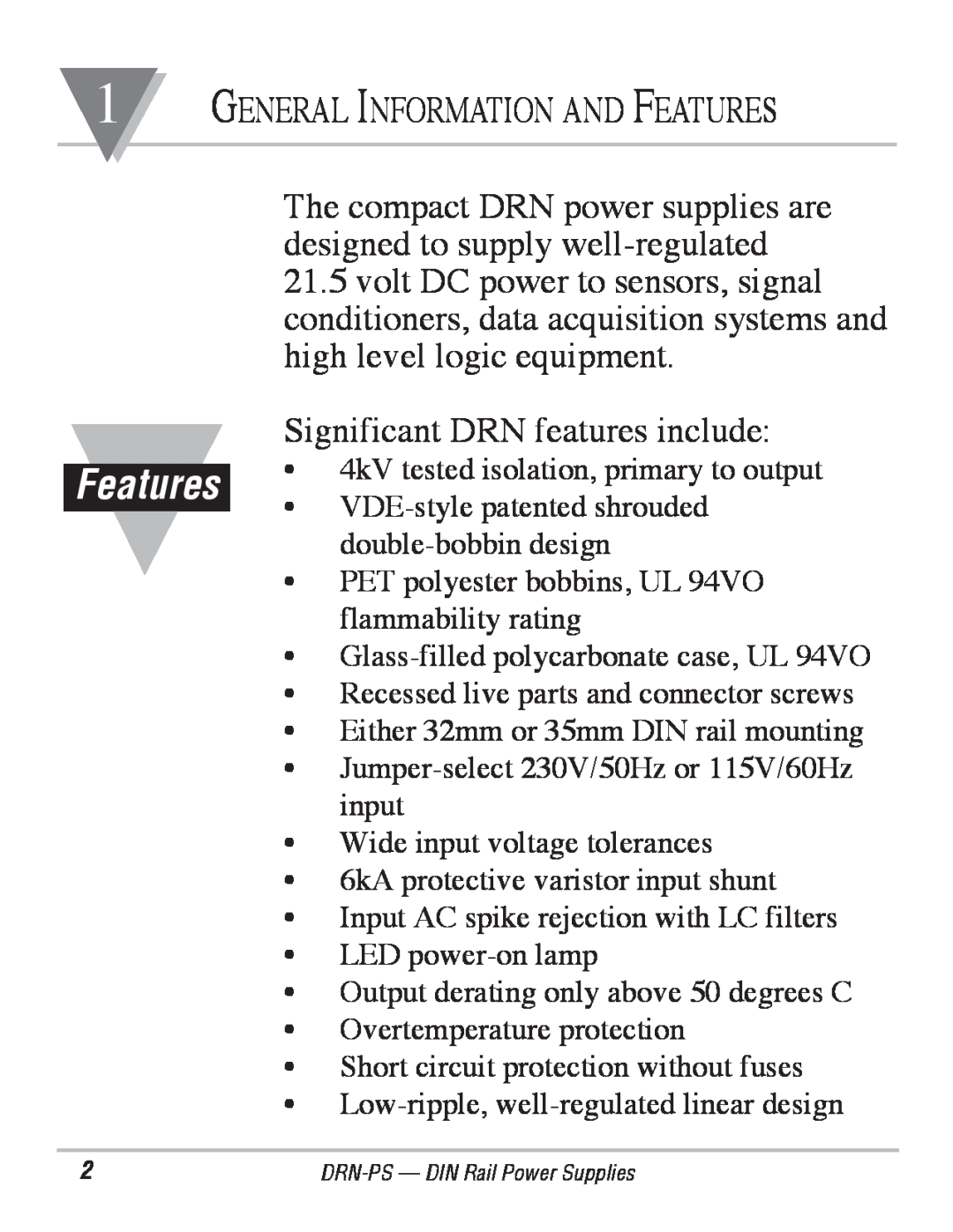 Omega Engineering DRN-PS-750 manual General Information And Features 