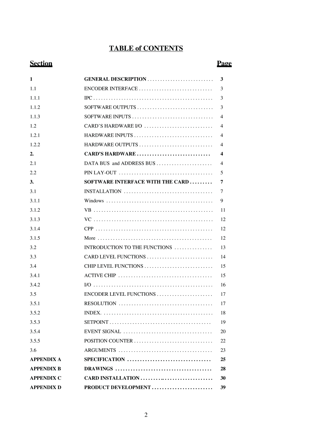 Omega Engineering EN-EIC-325-PCI manual Table of Contents Section 