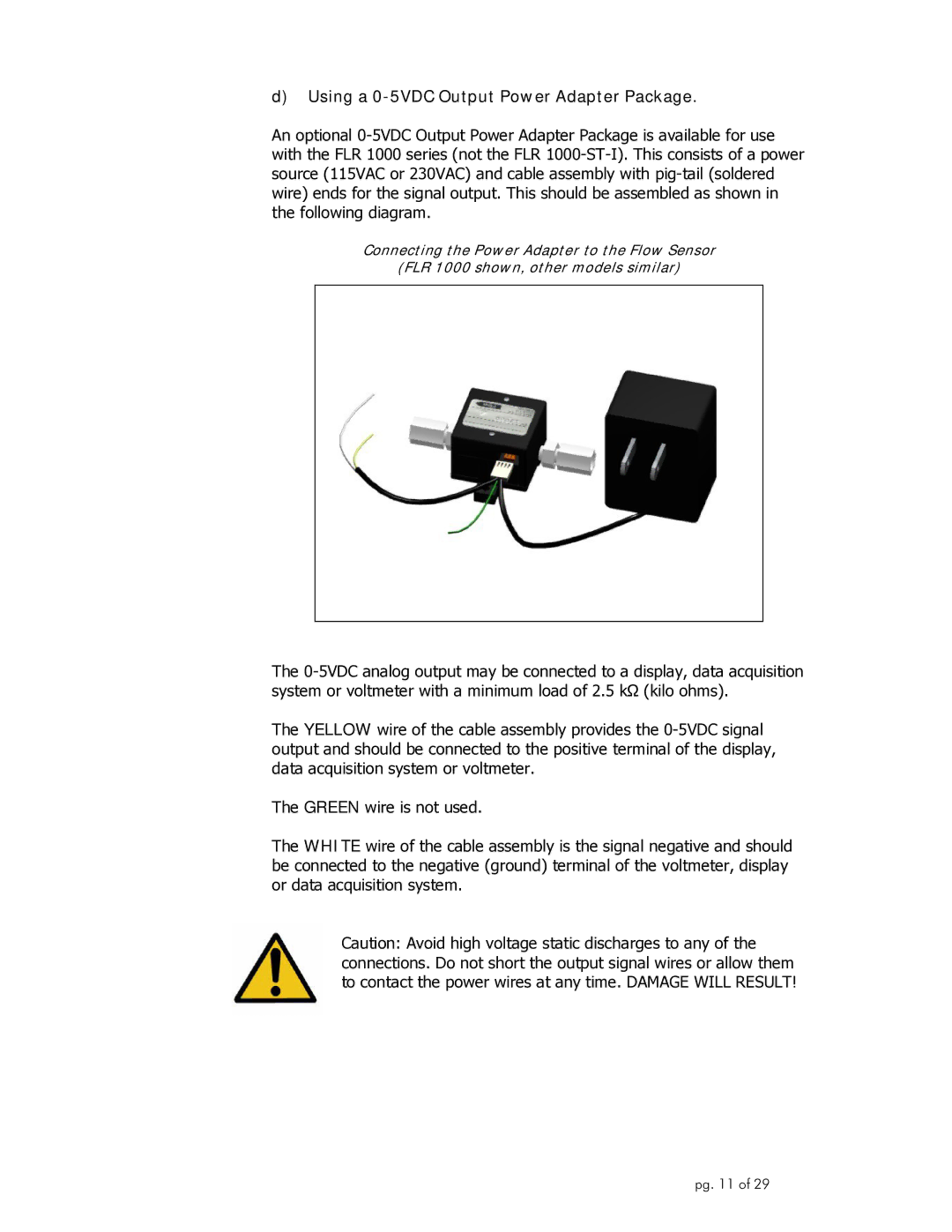 Omega Engineering FLR1000 manual Using a 0-5VDC Output Power Adapter Package 