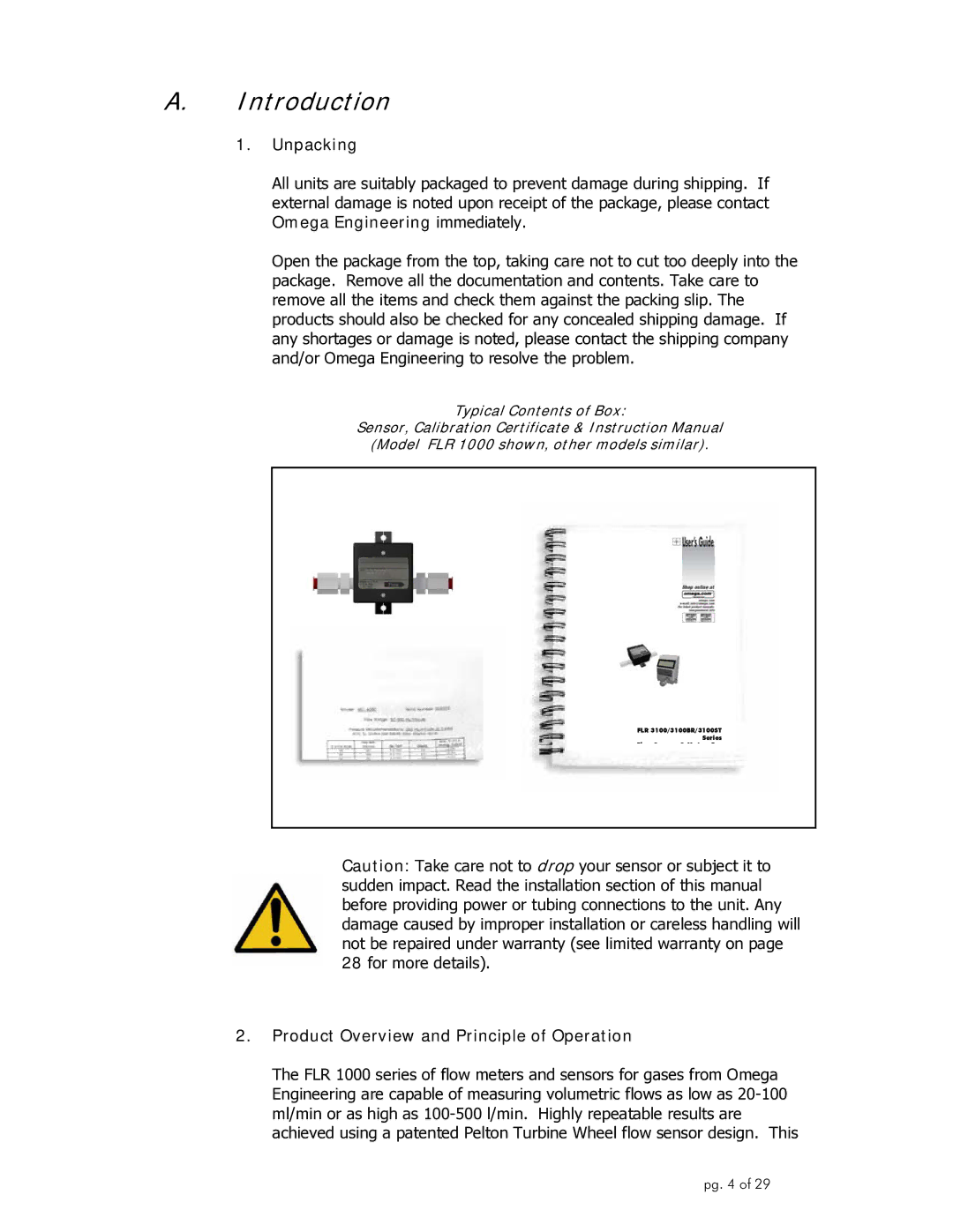 Omega Engineering FLR1000 manual Introduction, Unpacking, Product Overview and Principle of Operation 