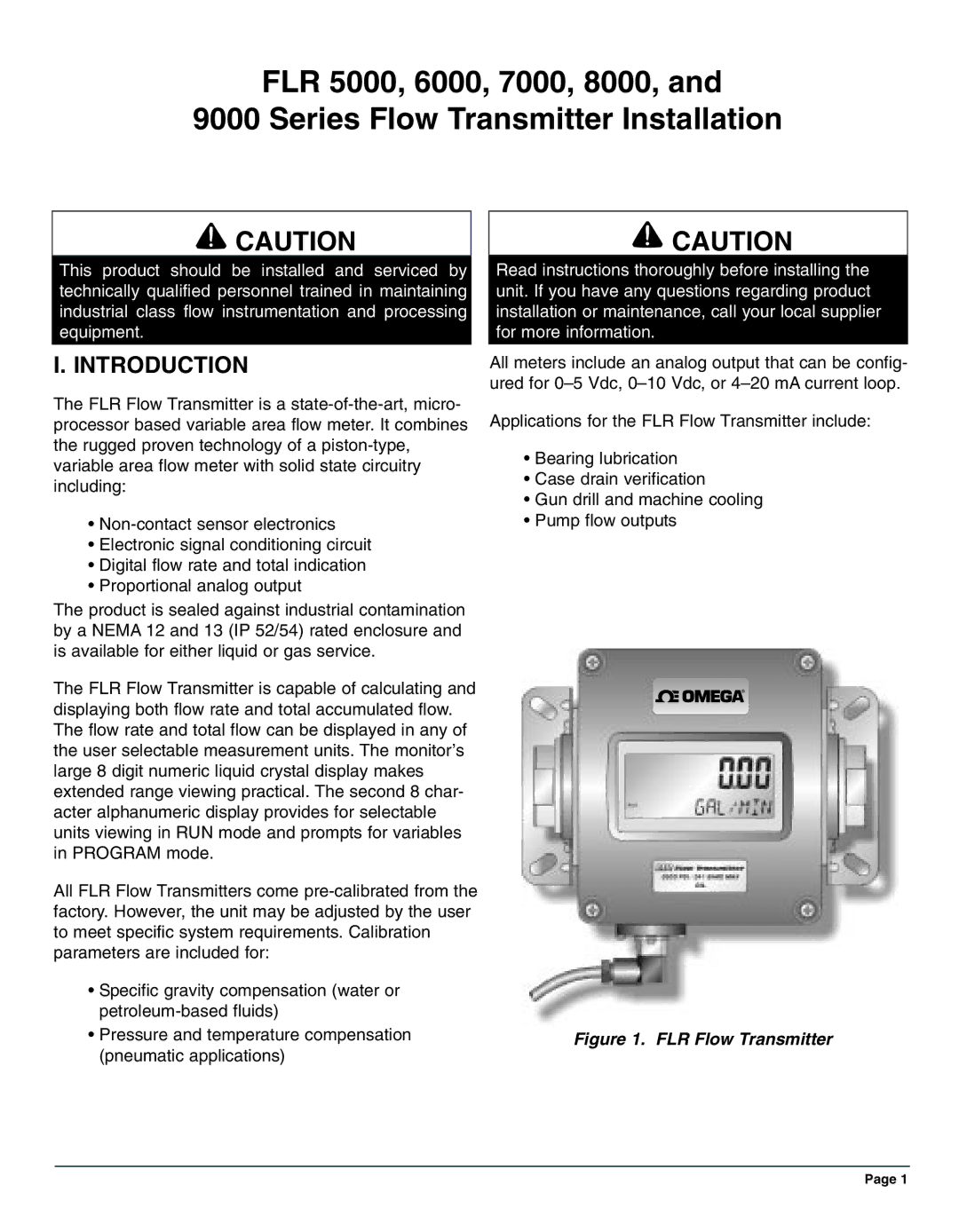 Omega Engineering FLR6000 series, FLR7000 series, FLR9000 series, FLR8000 series manual Introduction, FLR Flow Transmitter 