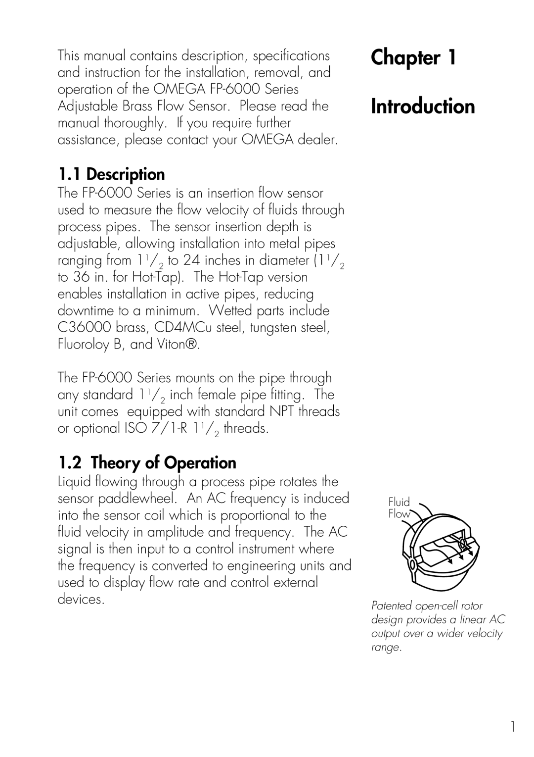 Omega Engineering FP-6000 manual Chapter Introduction, Description, Theory of Operation 