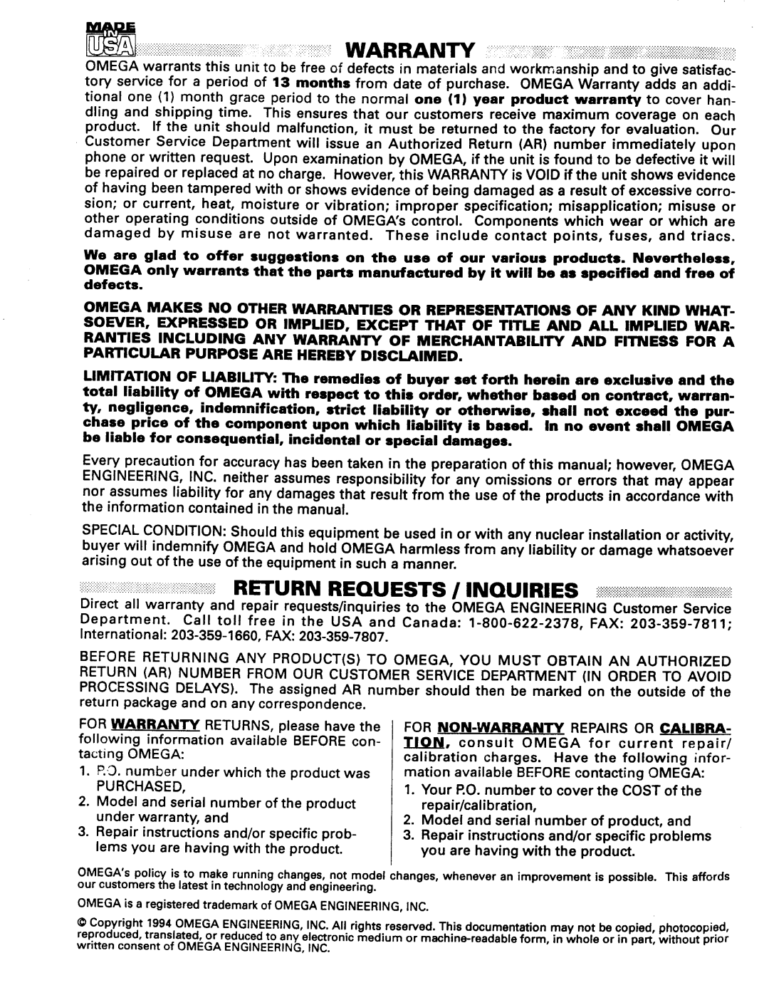 Omega Engineering FPUHP manual 