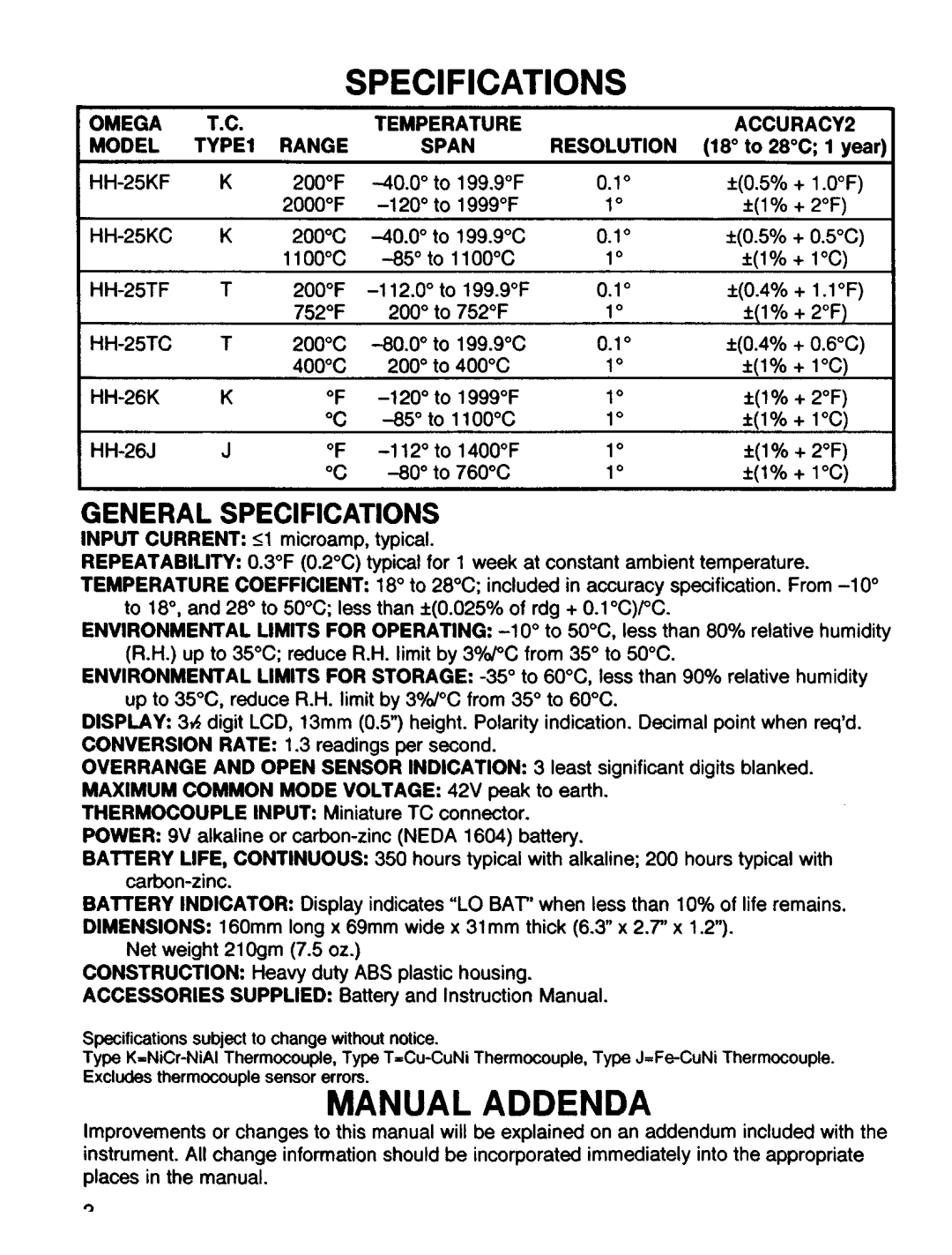 Omega Engineering HH-25 manual 