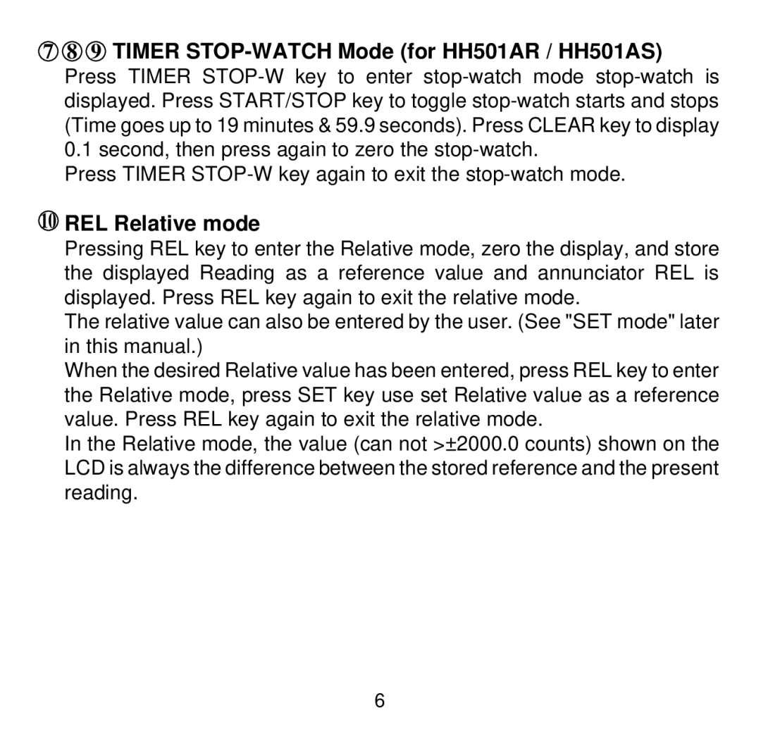 Omega Engineering HH501BR manual REL Relative mode 