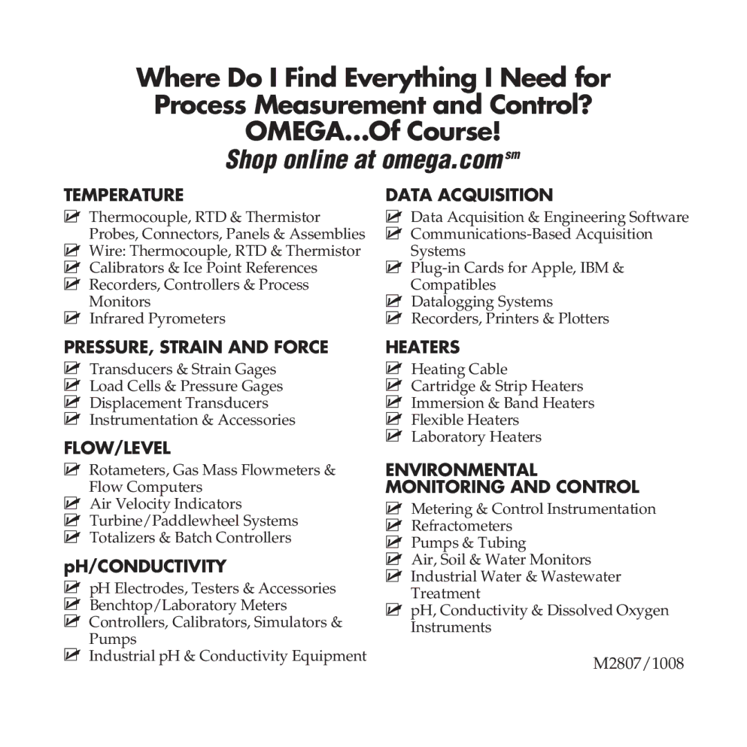 Omega Engineering HH502 manual Temperature 