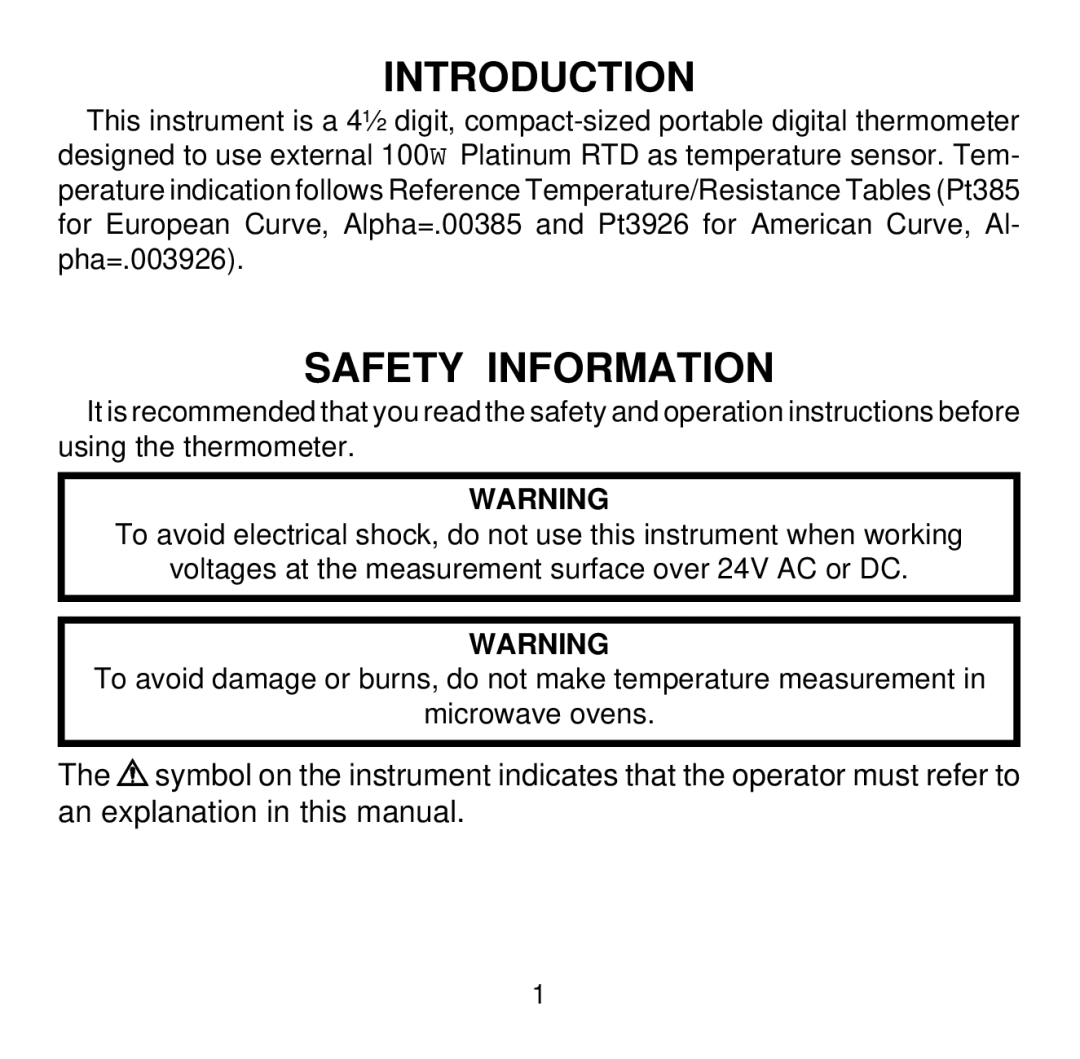 Omega Engineering HH504 manual Introduction, Safety Information 