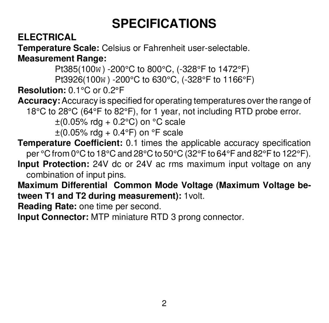 Omega Engineering HH504 manual Specifications, Electrical 