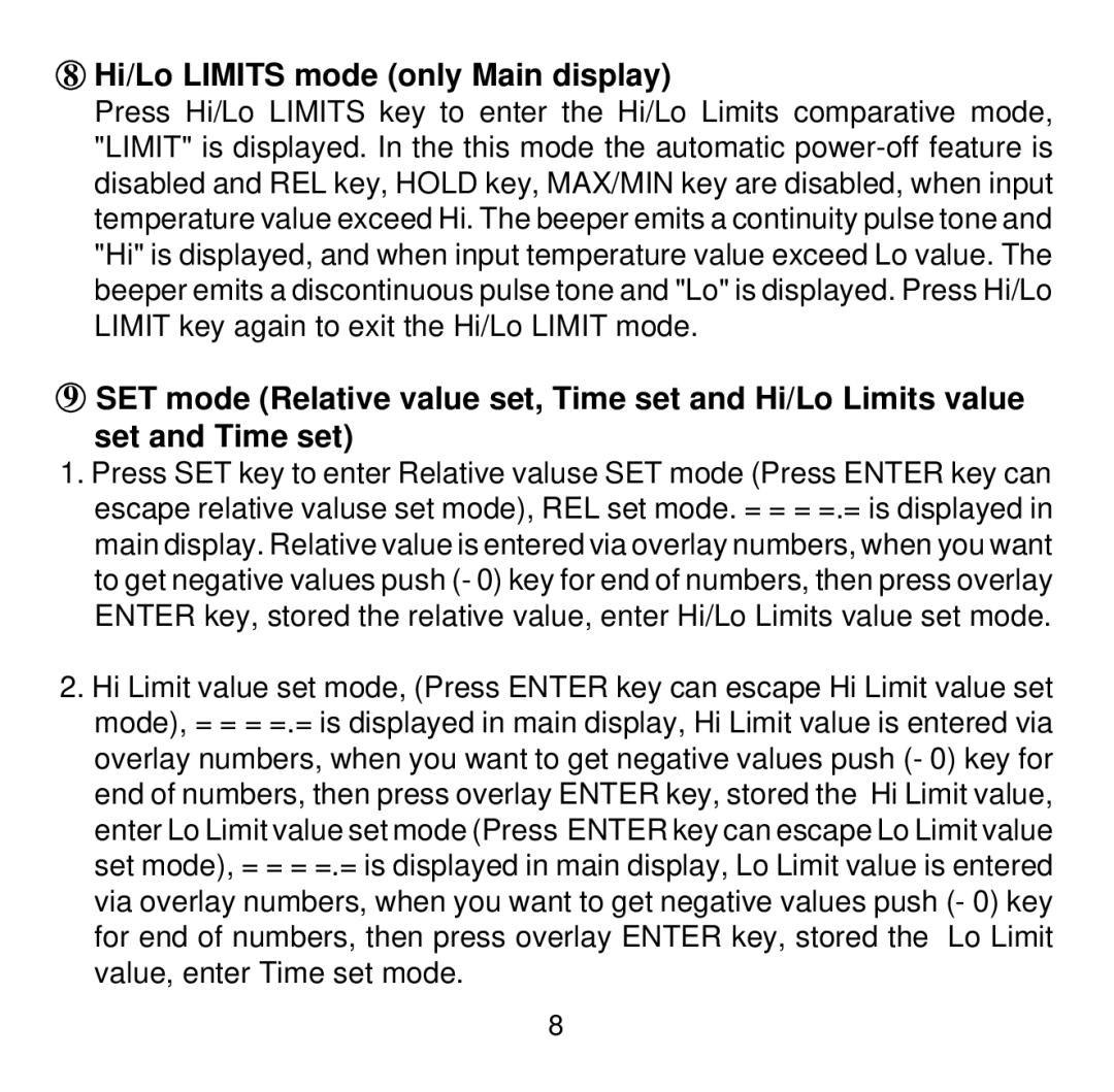 Omega Engineering HH507R manual Hi/Lo Limits mode only Main display 