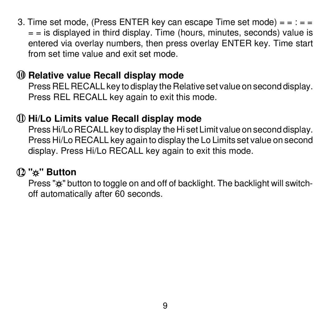 Omega Engineering HH507R manual Relative value Recall display mode, 11 Hi/Lo Limits value Recall display mode, Button 