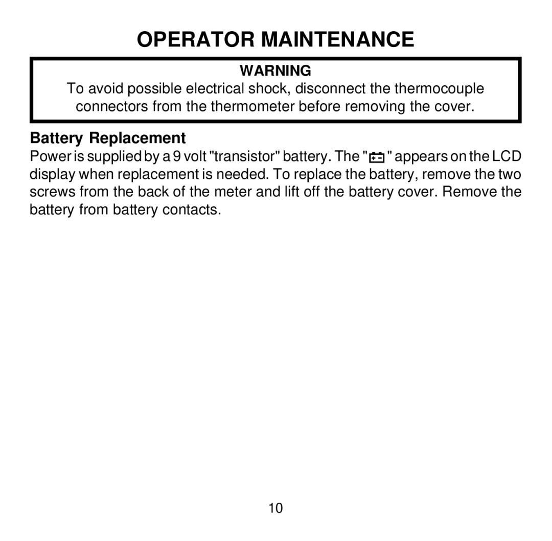 Omega Engineering HH507R manual Operator Maintenance, Battery Replacement 