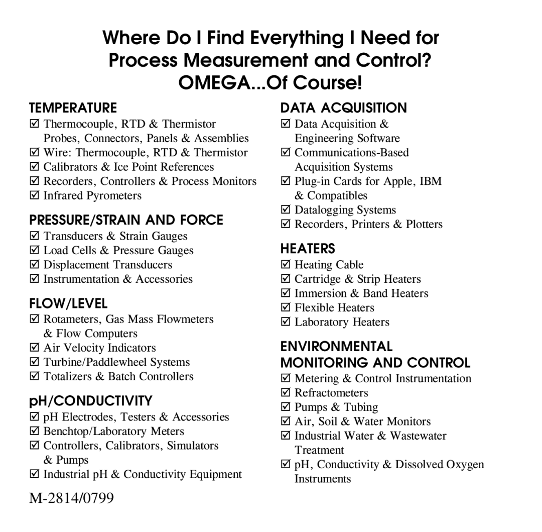 Omega Engineering HH507R manual 2814/0799 