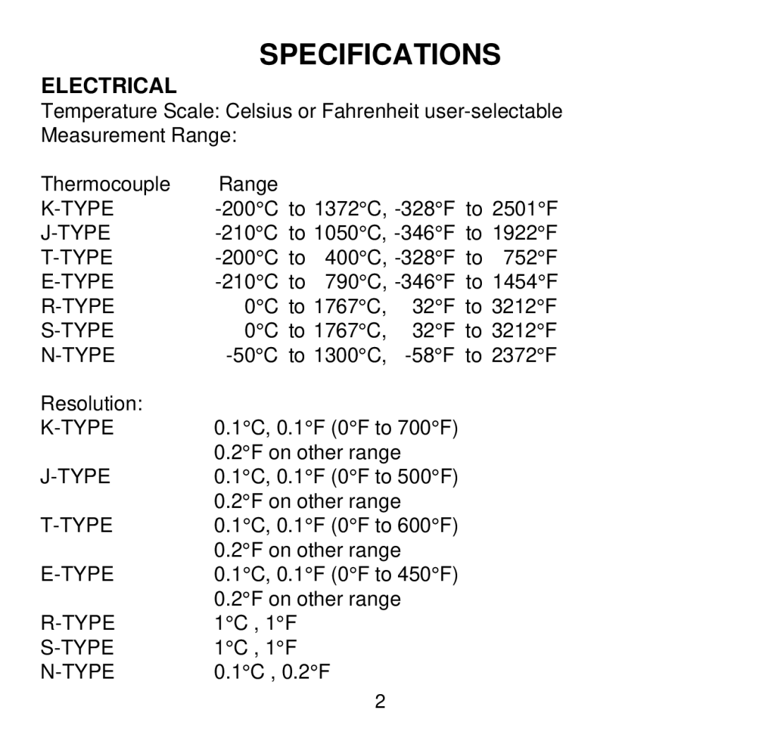 Omega Engineering HH507R manual Specifications, Electrical 