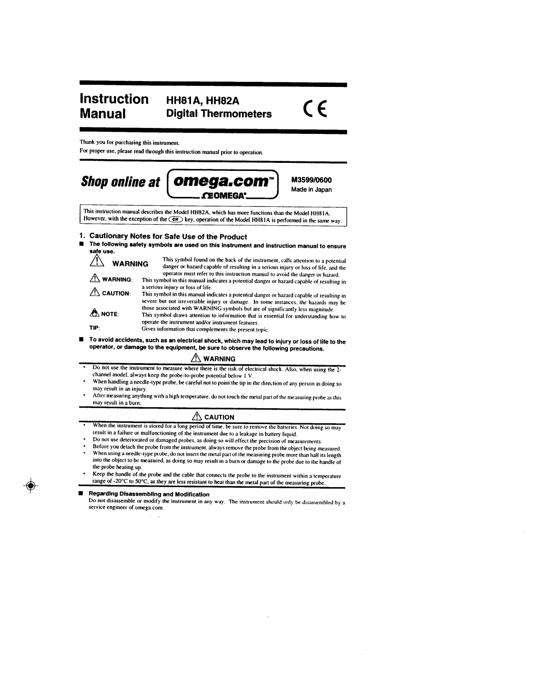 Omega Engineering HH82A manual 