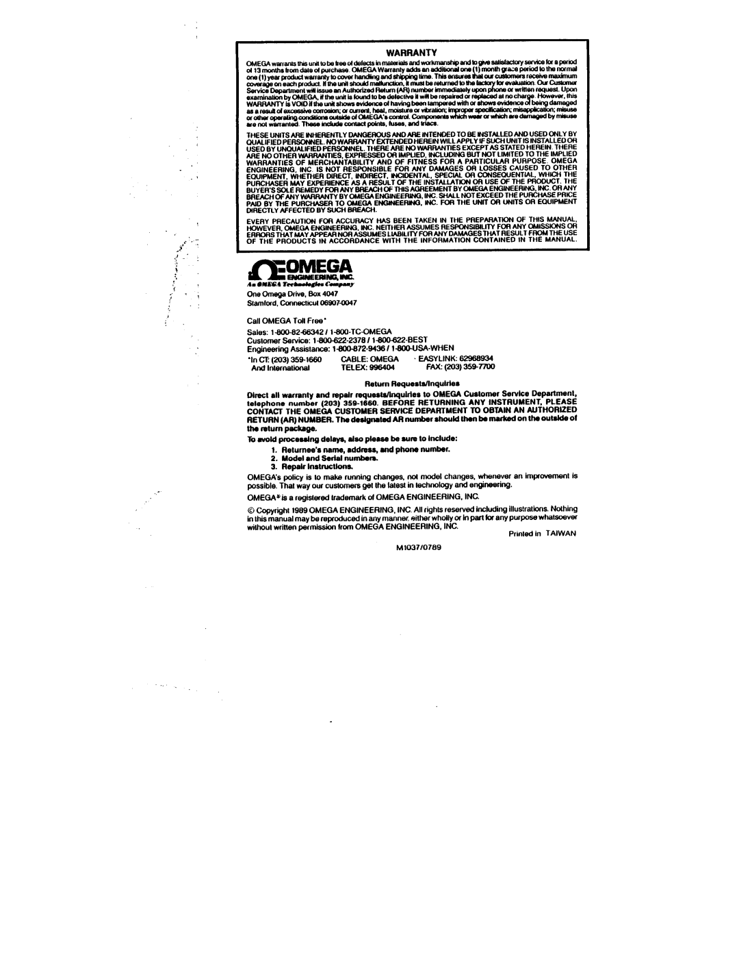 Omega Engineering HHM57 manual 