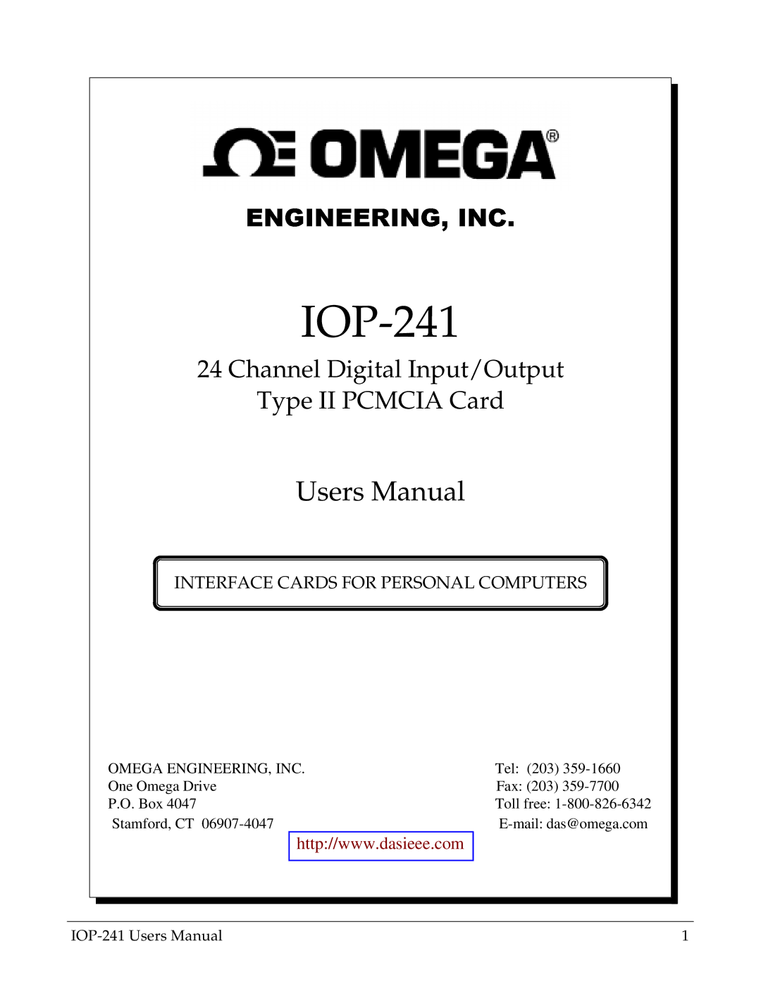 Omega Engineering IOP-241 user manual 15,1*,1 