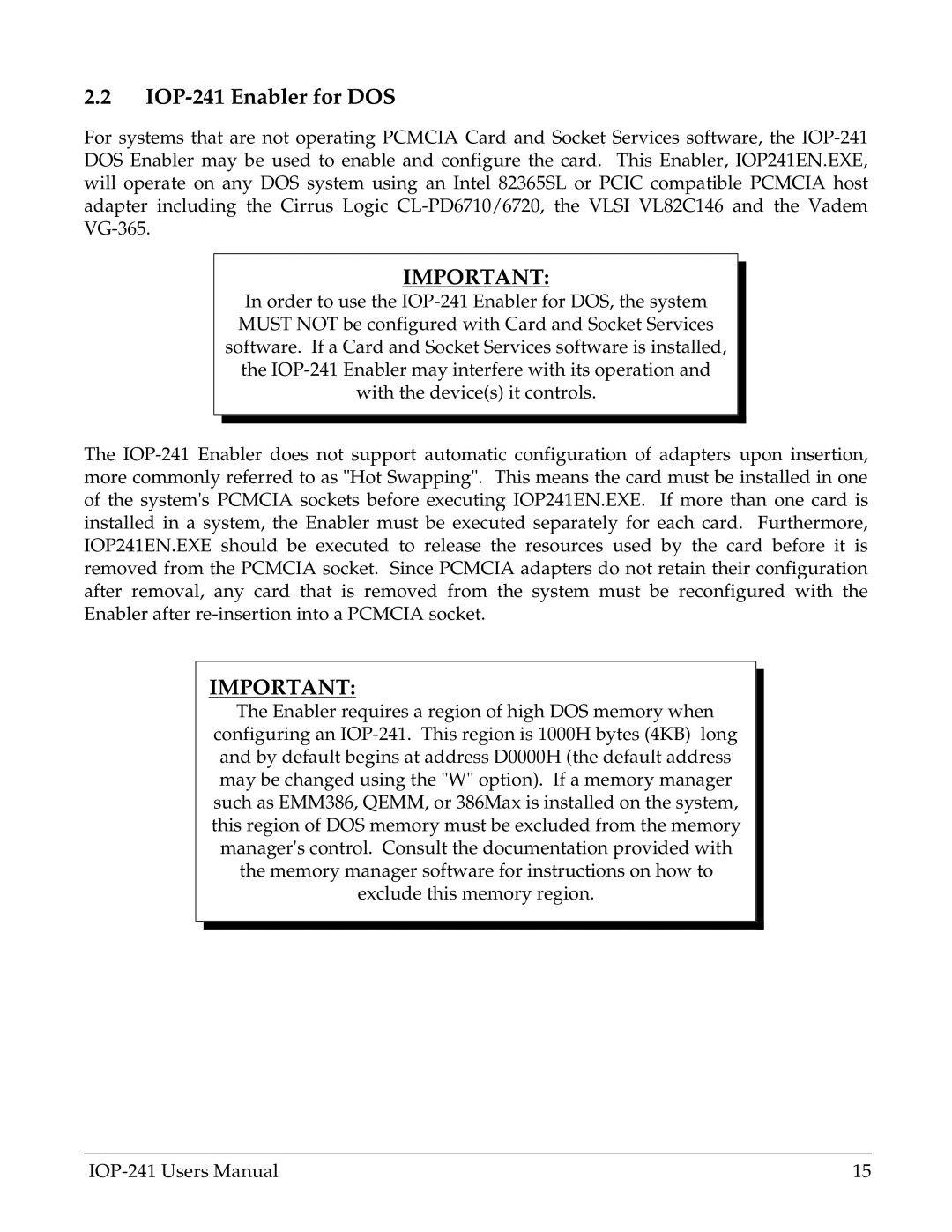 Omega Engineering user manual IOP-241 Enabler for DOS 