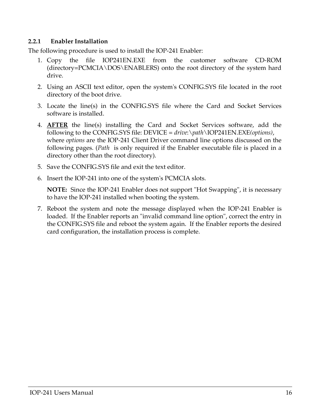 Omega Engineering IOP-241 user manual Enabler Installation 