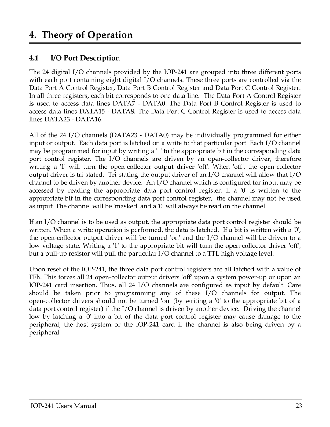 Omega Engineering IOP-241 user manual I/O Port Description 