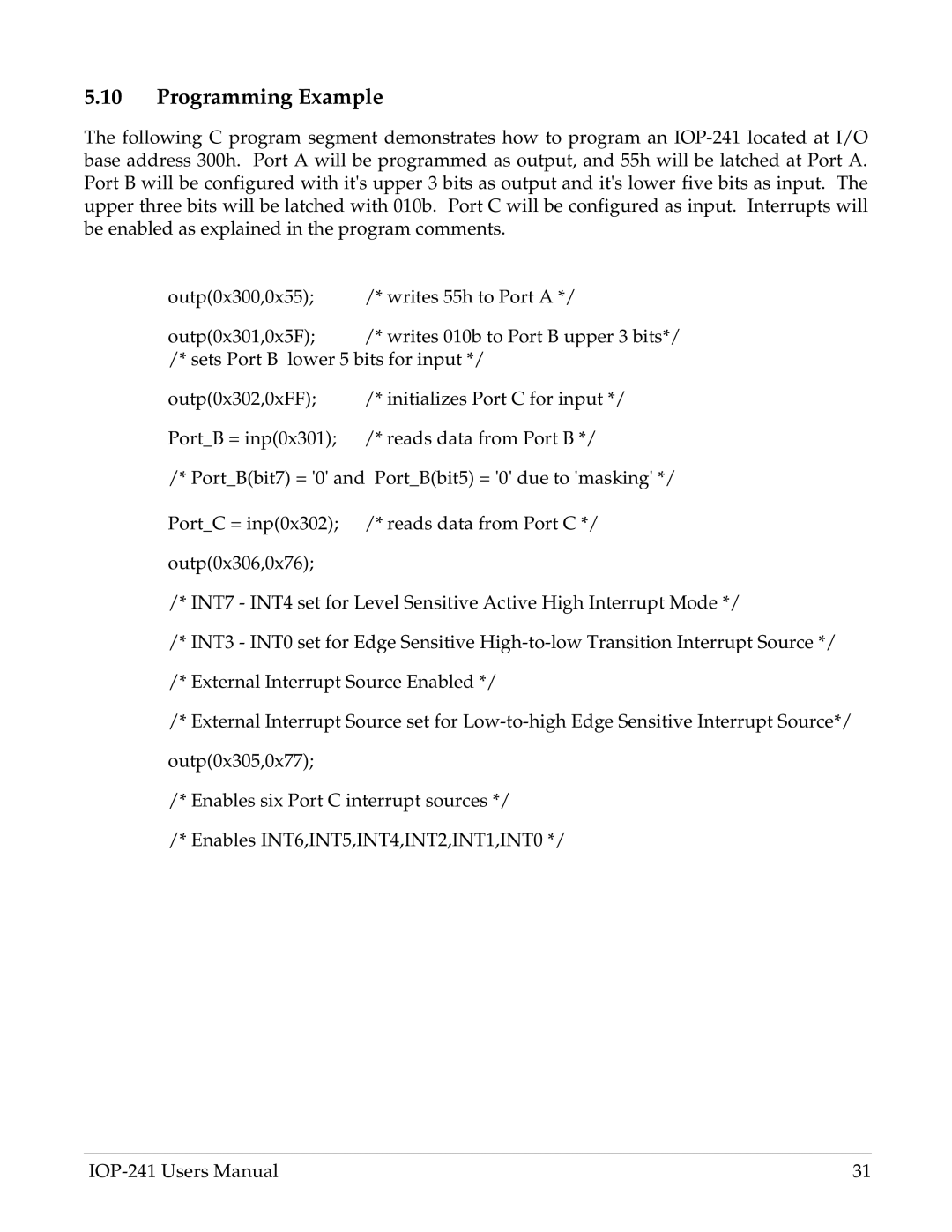 Omega Engineering IOP-241 user manual Programming Example 