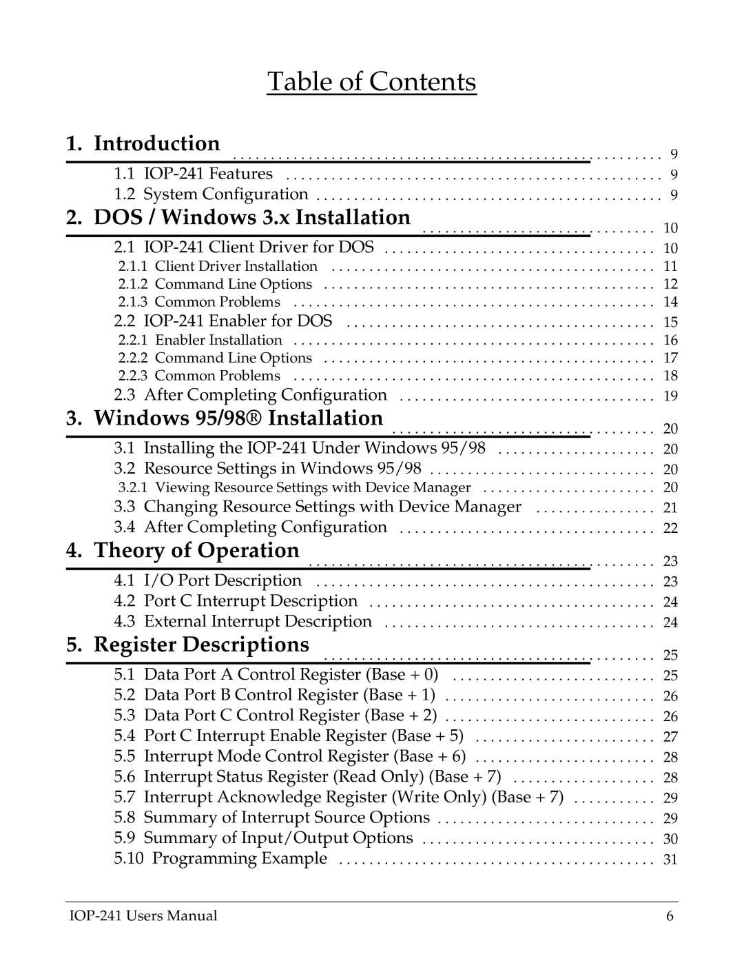 Omega Engineering IOP-241 user manual Table of Contents 