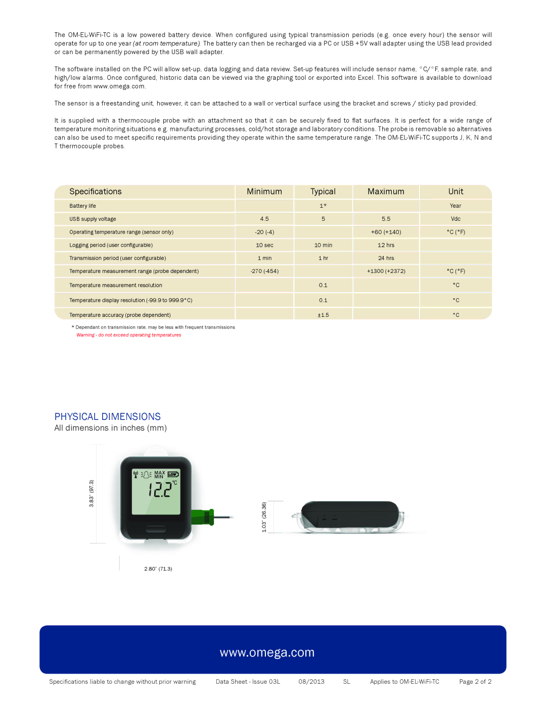 Omega Engineering ISO9001, ISD9001 warranty Physical Dimensions 