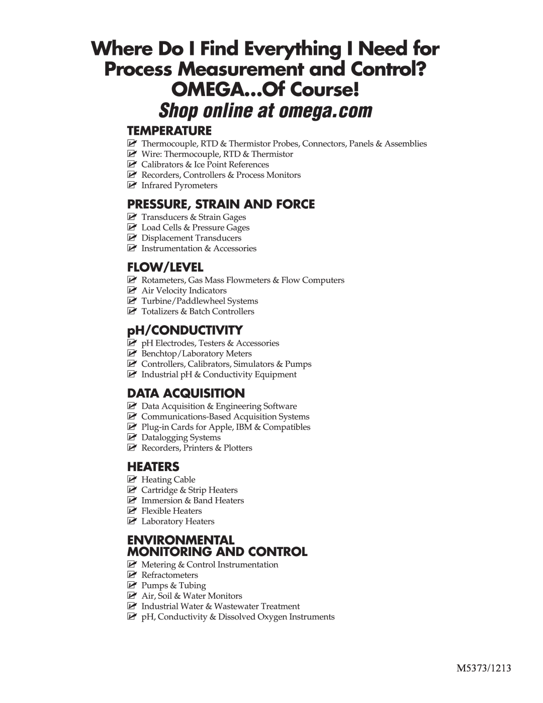 Omega Engineering ISO9001, ISD9001 warranty M5373/1213 