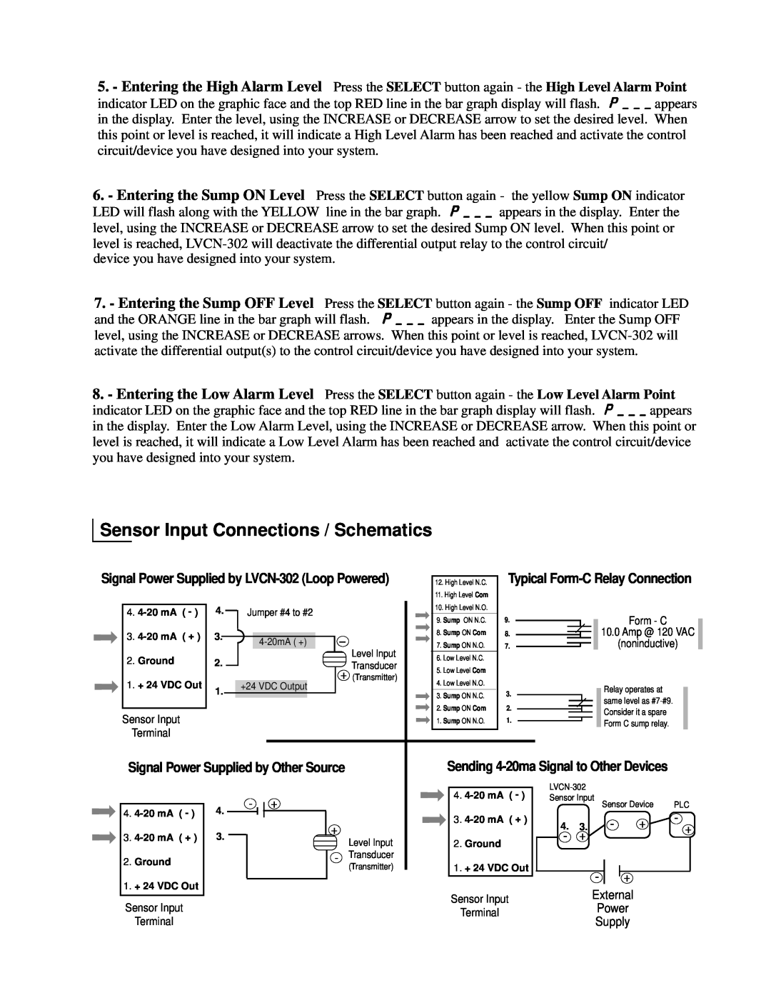 Omega Engineering LVCN-302 specifications Sensor Input Connections / Schematics, Signal Power Supplied by Other Source 