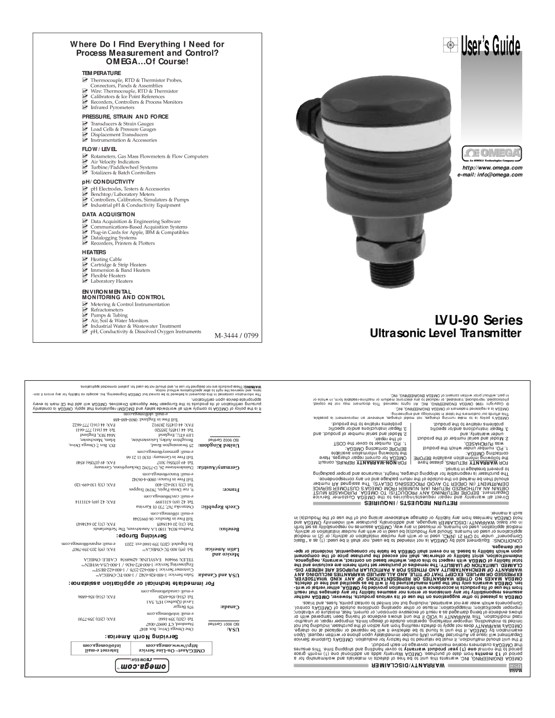 Omega Engineering LVU-90 warranty User’s Guide 