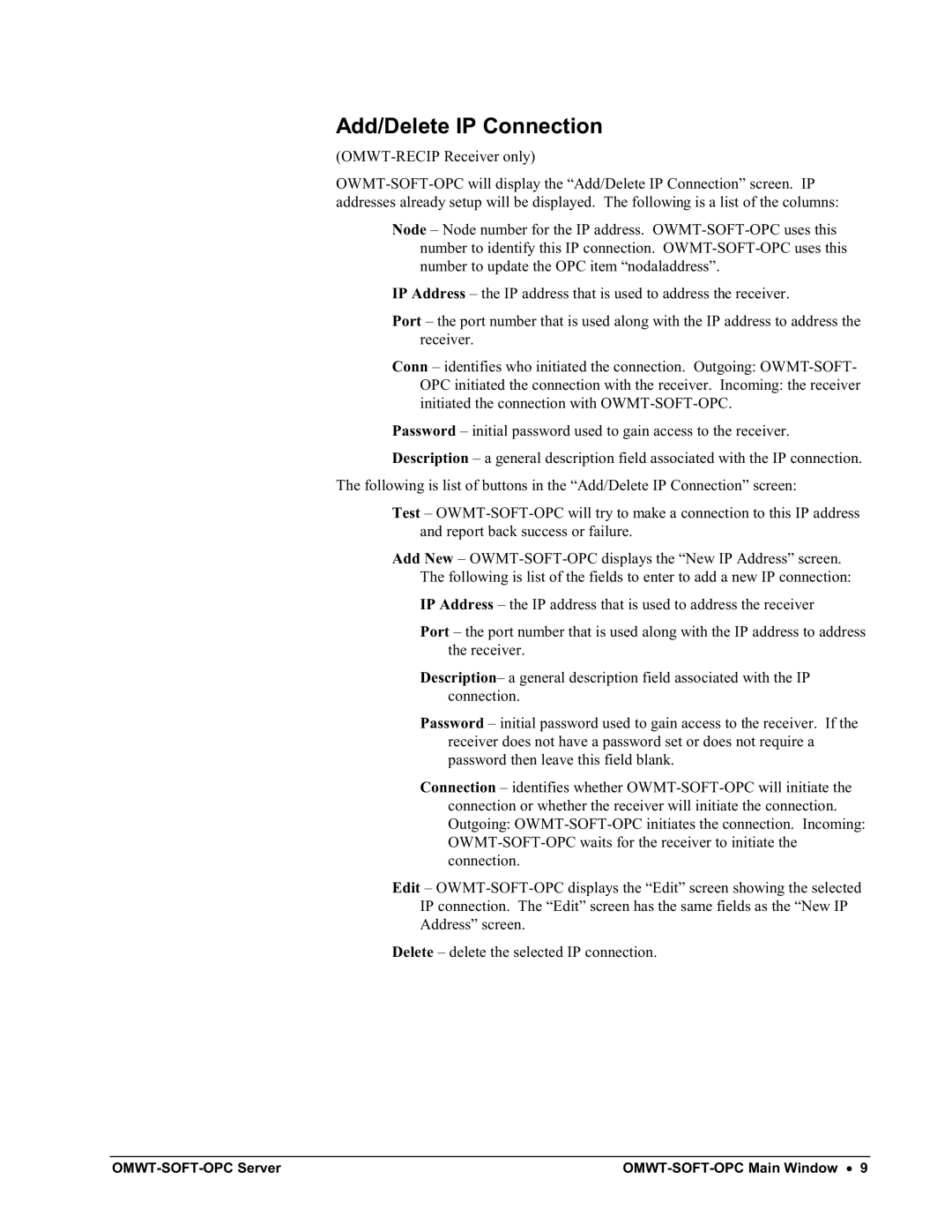 Omega Engineering M-4066 manual Add/Delete IP Connection 