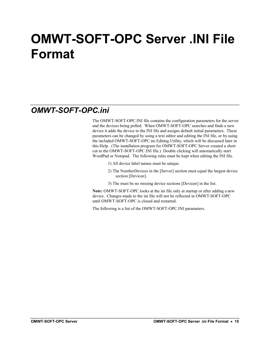 Omega Engineering M-4066 manual OMWT-SOFT-OPC Server .INI File Format, OMWT-SOFT-OPC.ini 