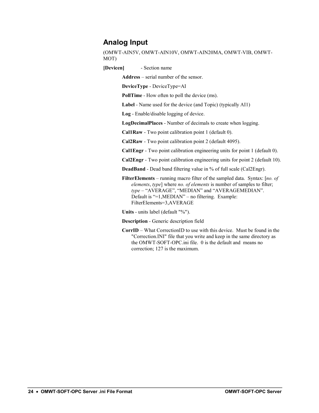 Omega Engineering M-4066 manual Analog Input, OMWT-AIN5V, OMWT-AIN10V, OMWT-AIN20MA, OMWT-VIB, Omwt, Mot 