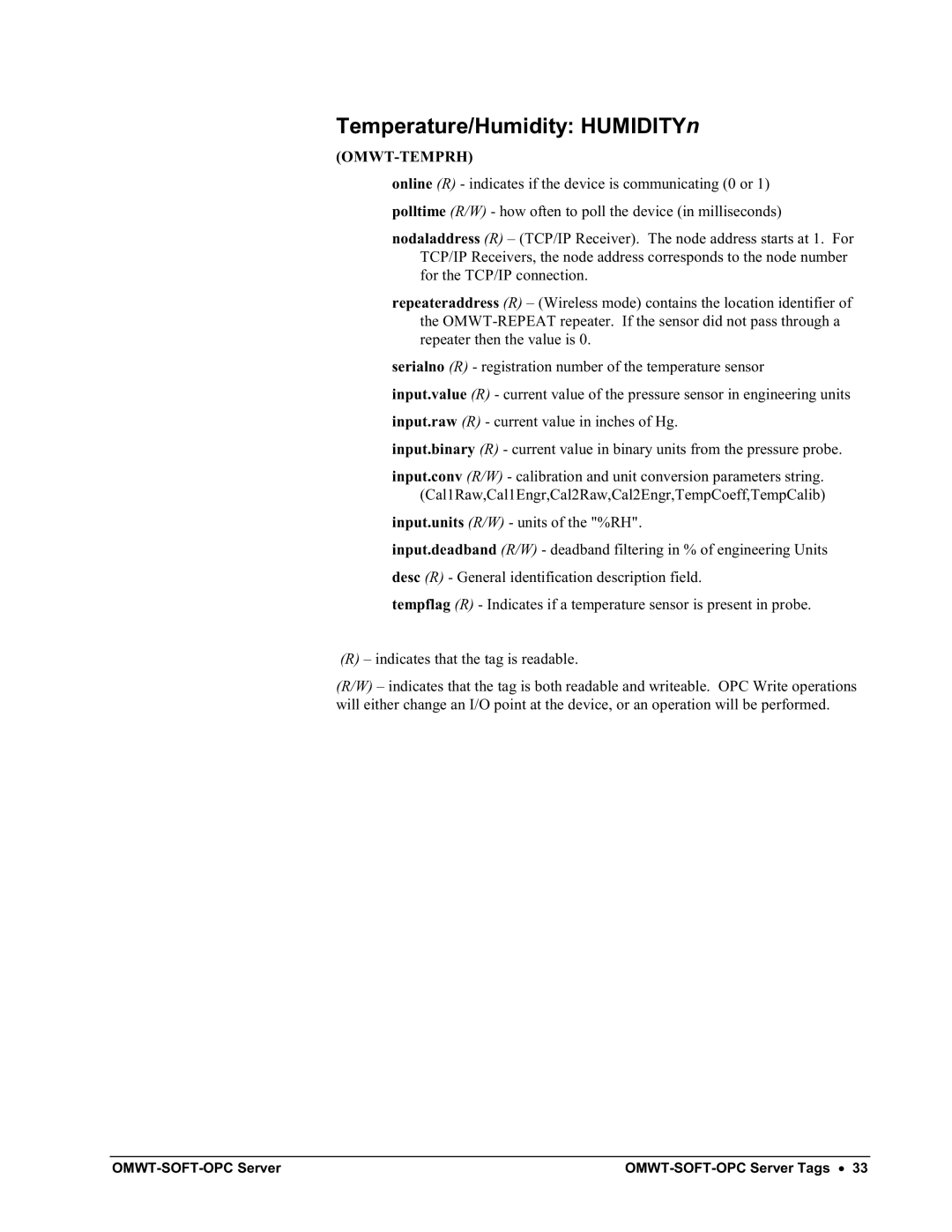 Omega Engineering M-4066 manual Temperature/Humidity HUMIDITYn, Omwt-Temprh 