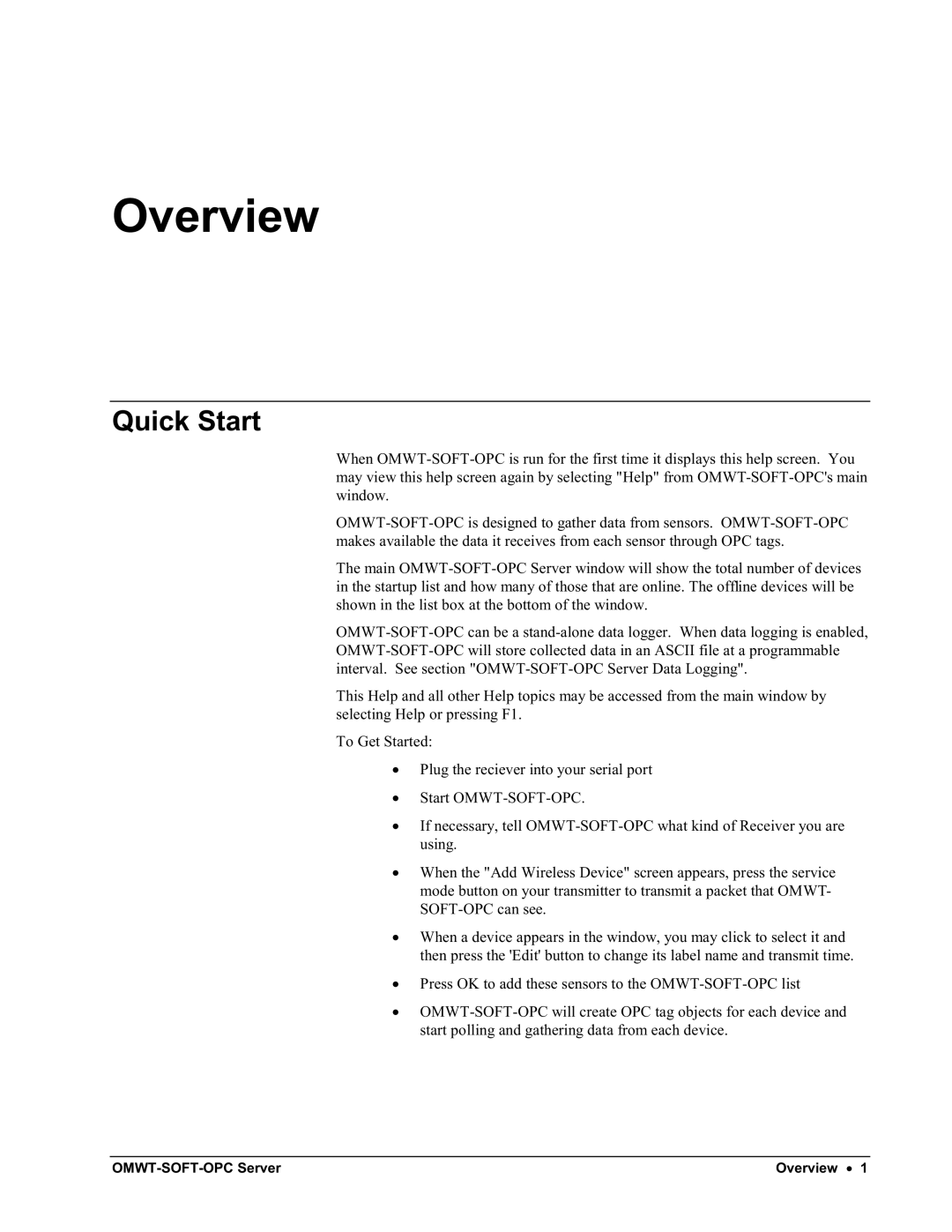 Omega Engineering M-4066 manual Overview, Quick Start 