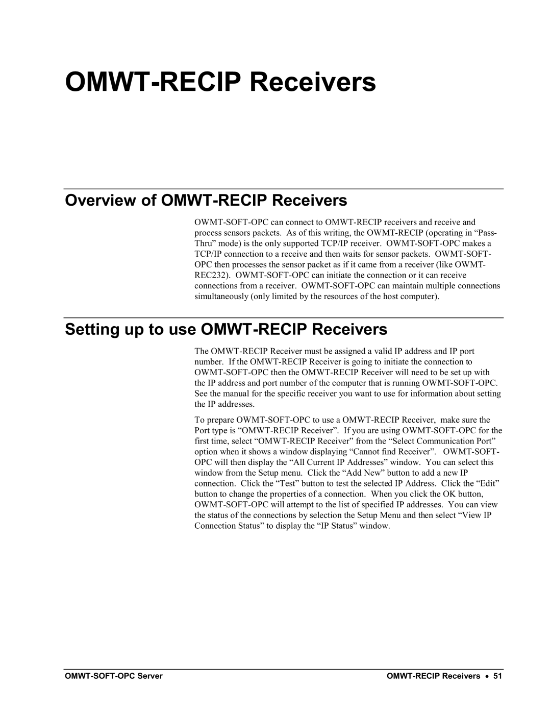 Omega Engineering M-4066 manual Overview of OMWT-RECIP Receivers, Setting up to use OMWT-RECIP Receivers 