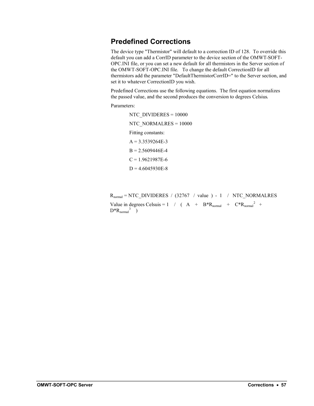 Omega Engineering M-4066 manual Predefined Corrections, Ntcnormalres 