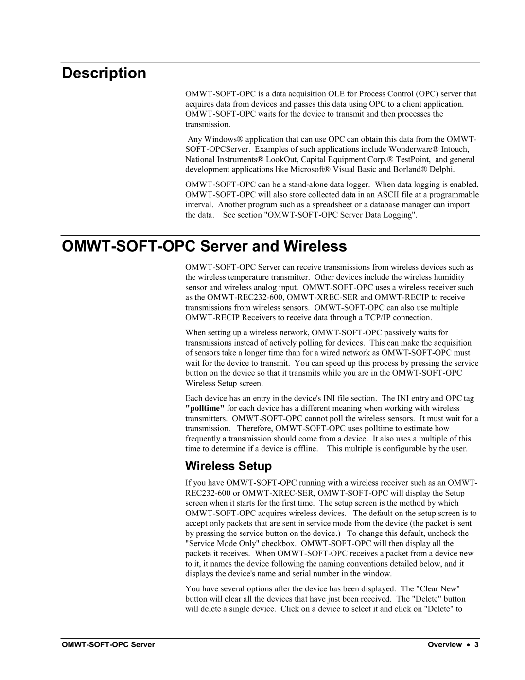 Omega Engineering M-4066 manual Description, OMWT-SOFT-OPC Server and Wireless, Wireless Setup 