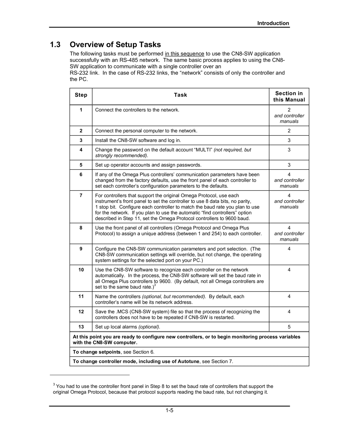 Omega Engineering #M3350/0101 manual Overview of Setup Tasks, Step Task Section This Manual 