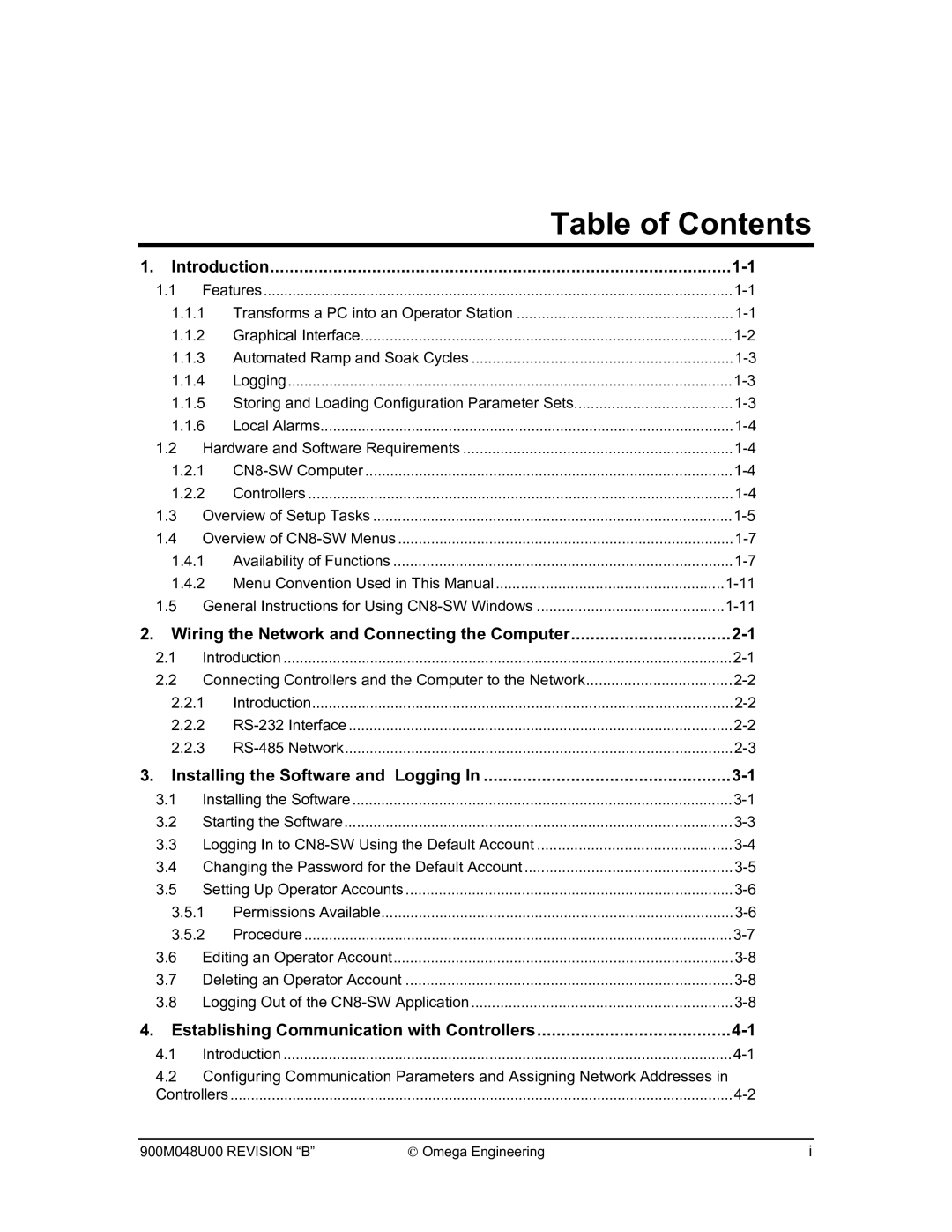 Omega Engineering #M3350/0101 manual Table of Contents 