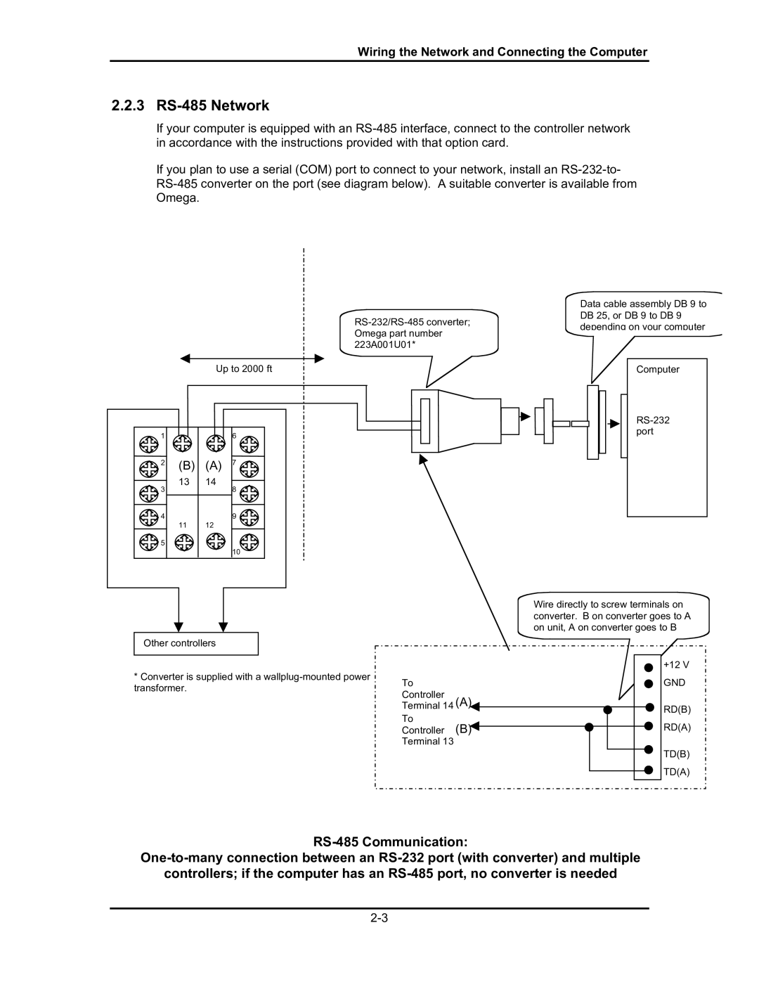 Omega Engineering #M3350/0101 manual 3 RS-485 Network, Wiring the Network and Connecting the Computer 