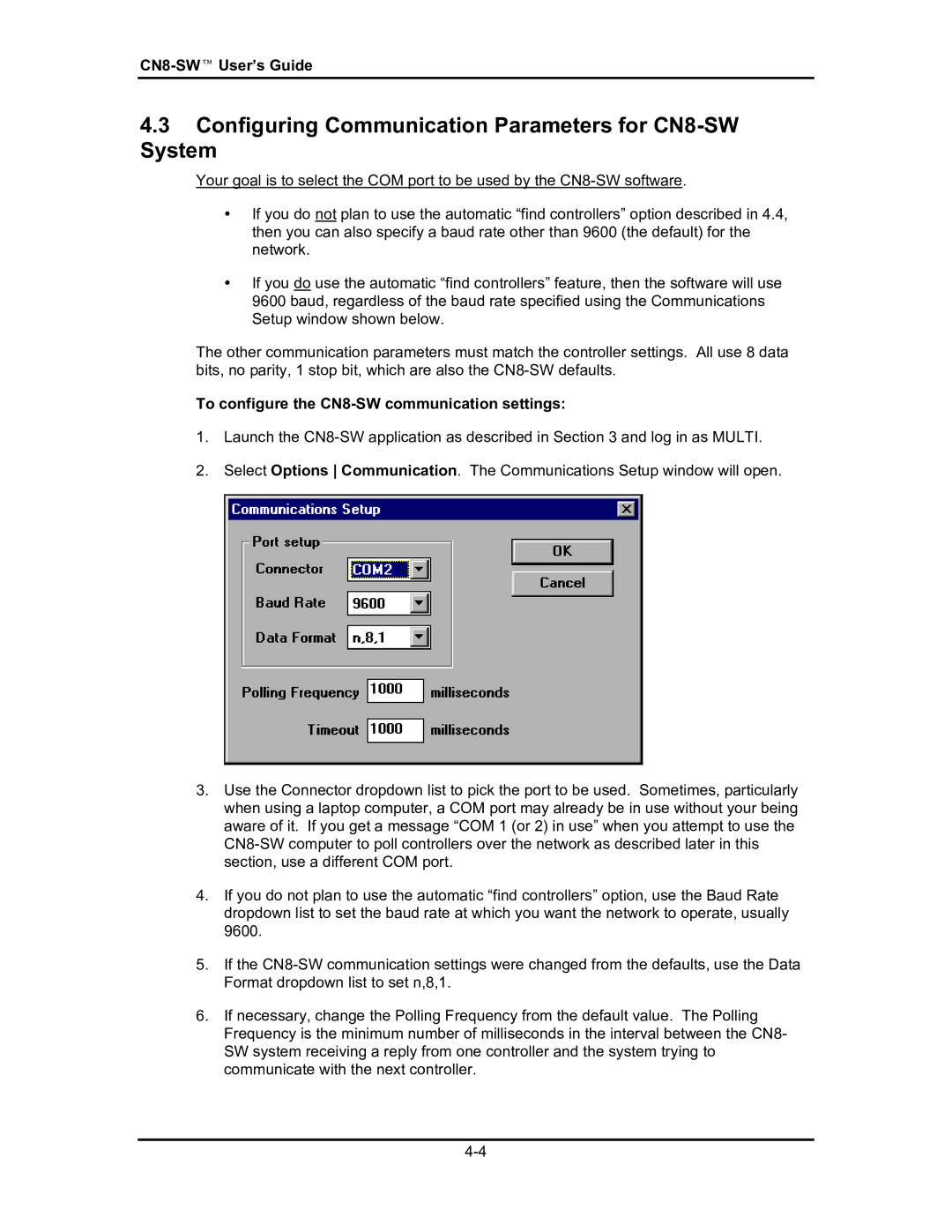 Omega Engineering #M3350/0101 manual Configuring Communication Parameters for CN8-SW System 