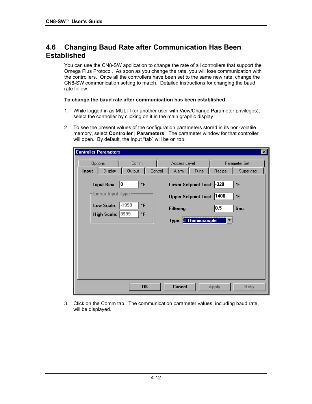 Omega Engineering #M3350/0101 manual Changing Baud Rate after Communication Has Been Established 