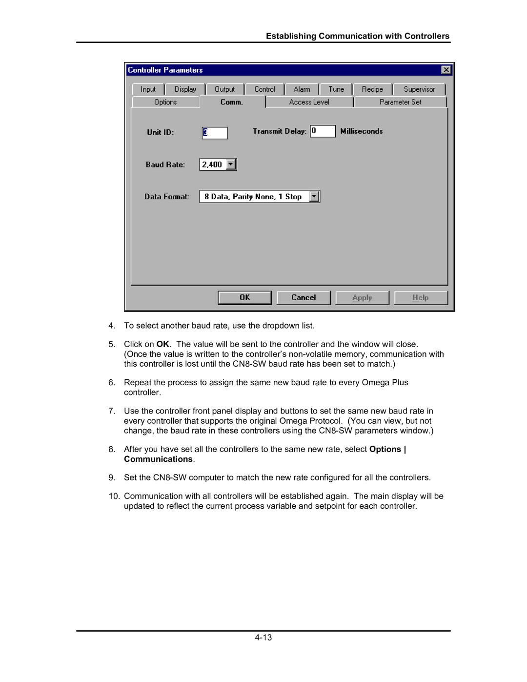 Omega Engineering #M3350/0101 manual Establishing Communication with Controllers 