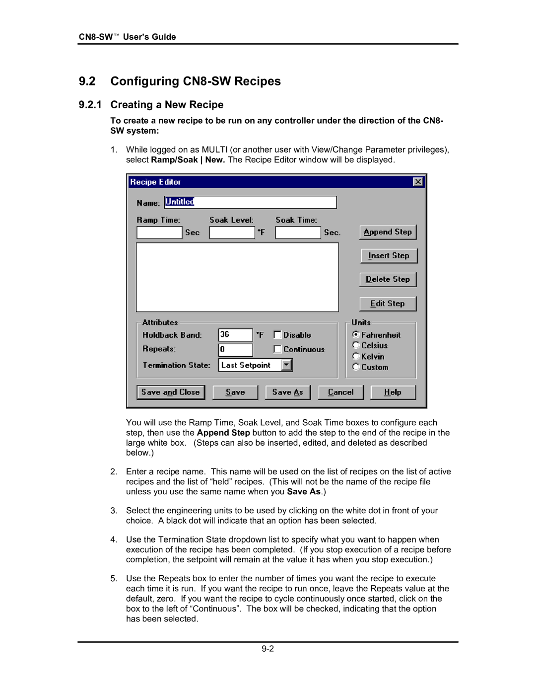 Omega Engineering #M3350/0101 manual Configuring CN8-SW Recipes, Creating a New Recipe 