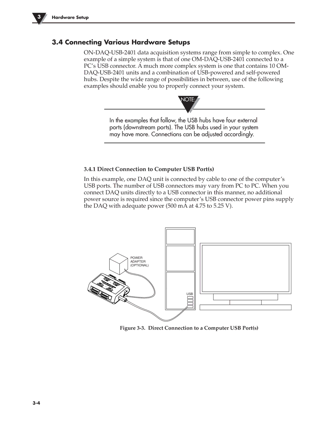 Omega Engineering OM-DAQ-USB-2401 manual Connecting Various Hardware Setups, Direct Connection to Computer USB Ports 