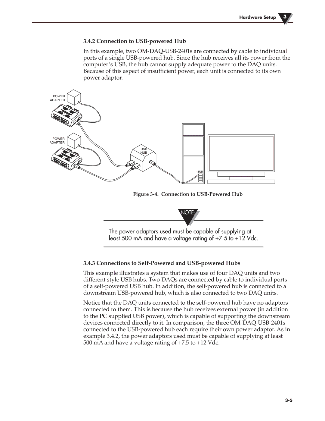 Omega Engineering OM-DAQ-USB-2401 manual Connection to USB-powered Hub, Connections to Self-Powered and USB-powered Hubs 