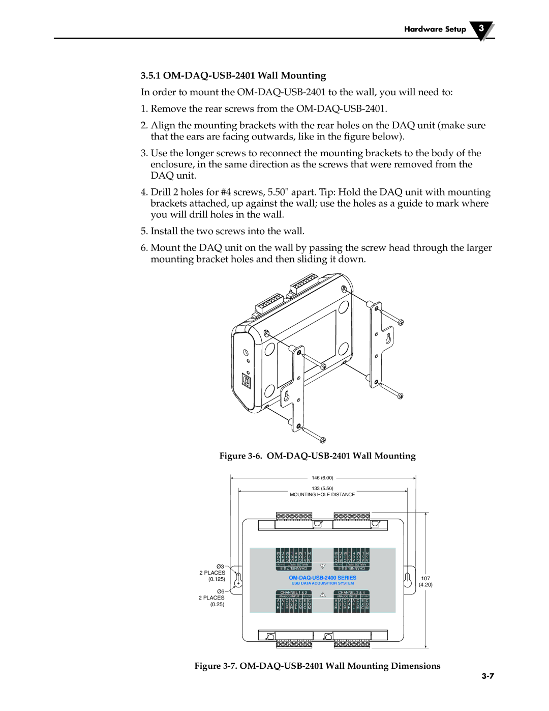 Omega Engineering manual OM-DAQ-USB-2401 Wall Mounting, OM-DAQ-USB-2400 Series 